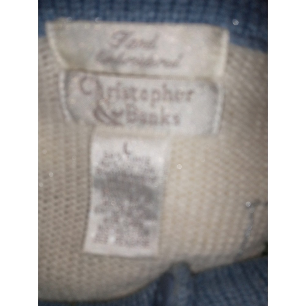 Vintage Winter Wonderland Embroidered Cardigan Sweater Blue Cream Christmas L - Picture 12 of 15